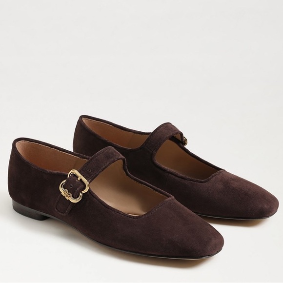 Sam Edelman Michaela Mary Jane Chocolate Brown Suede Buckle Flats - Picture 3 of 14
